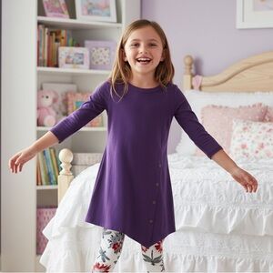 NEW Girls Purple Dress, 3/4 Sleeves Asymmetric Hem